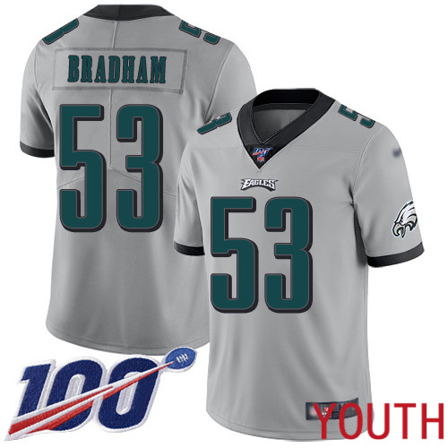 Youth Philadelphia Eagles #53 Nigel Bradham Limited Silver Inverted Legend NFL Jersey 100th Season Football
